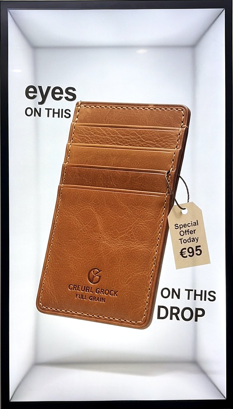 Leather card wallet with price tag